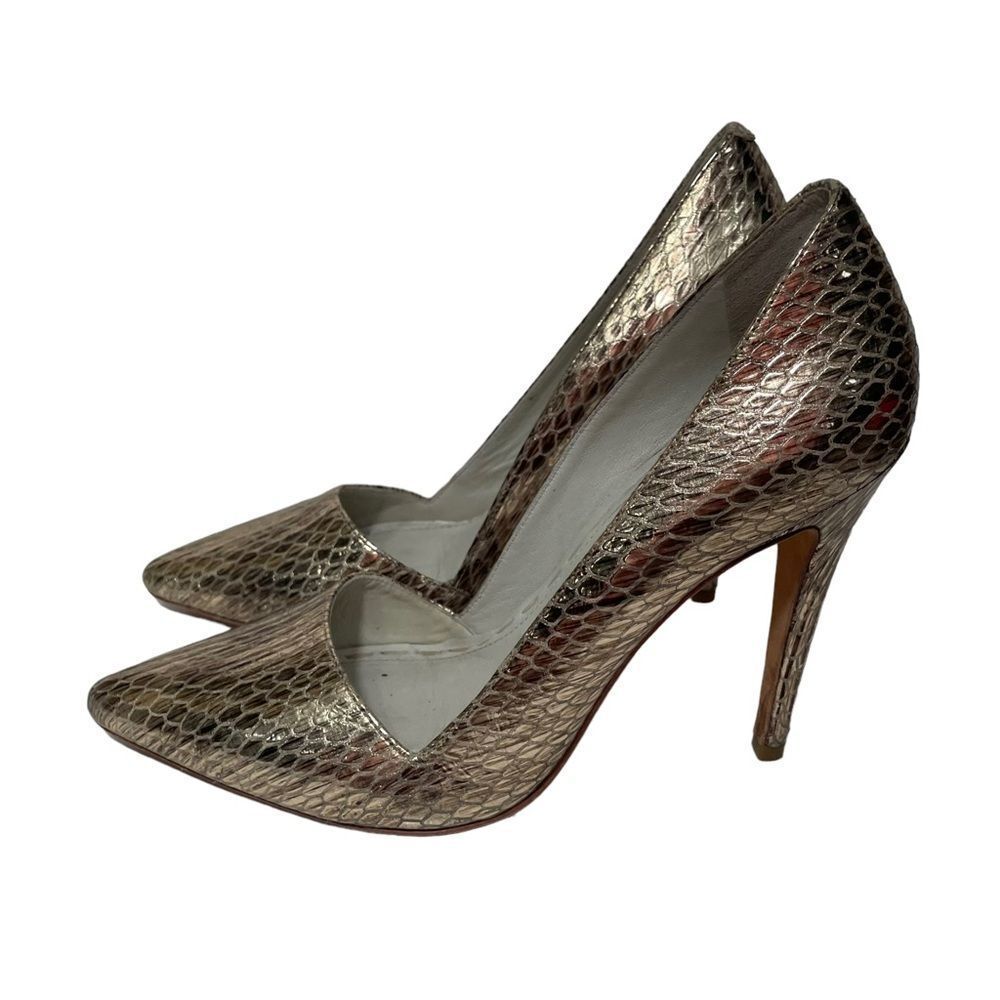 Alice + Olivia Rose Gold Snakeskin Heels